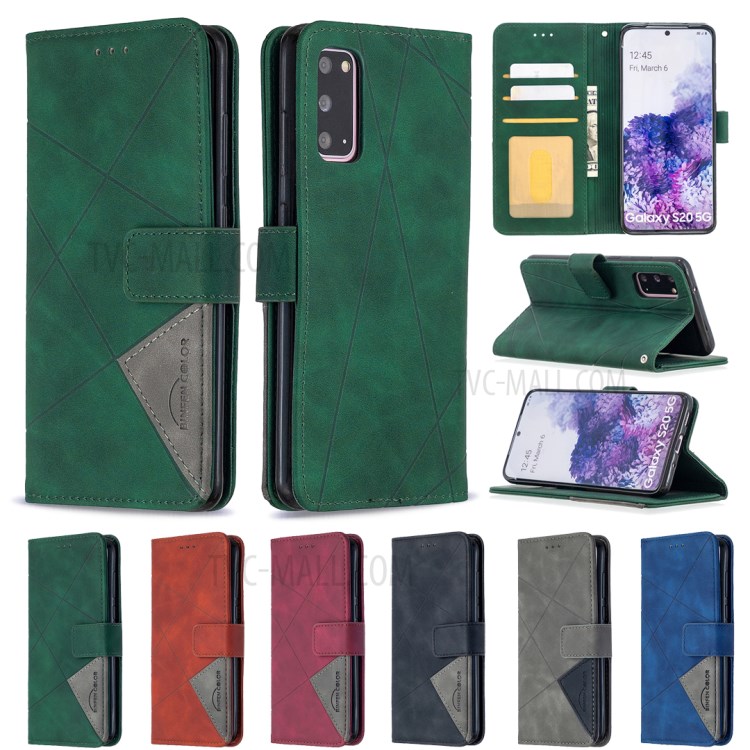 BF05 Style Geometric Texture Leather Cover for Samsung Galaxy S20 - Green-9