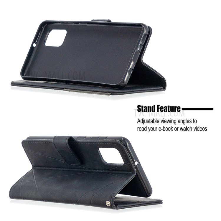 BF05 Geometric Texture Leather Wallet Stand Case Protector for Samsung Galaxy A31 - Black-2