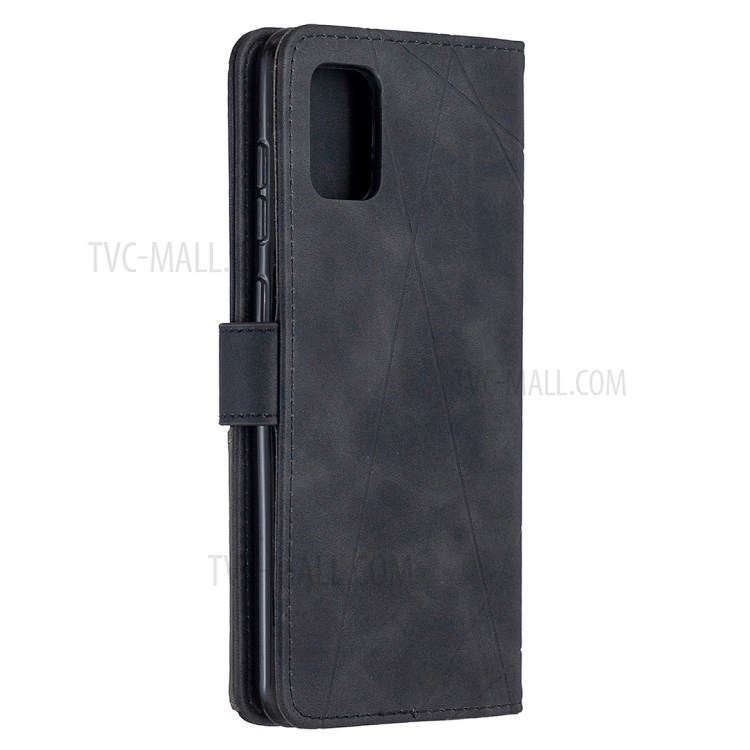 BF05 Geometric Texture Leather Wallet Stand Case Protector for Samsung Galaxy A31 - Black-7