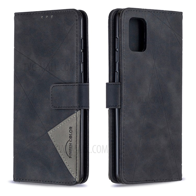 BF05 Geometric Texture Leather Wallet Stand Case Protector for Samsung Galaxy A31 - Black-8