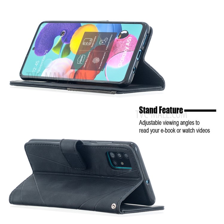 BF05 Geometric Texture Wallet Stand Leather Case for Samsung Galaxy A51 SM-A515 - Black-2