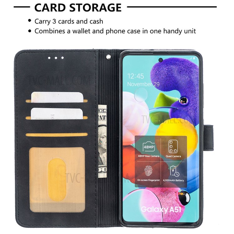 BF05 Geometric Texture Wallet Stand Leather Case for Samsung Galaxy A51 SM-A515 - Black-3