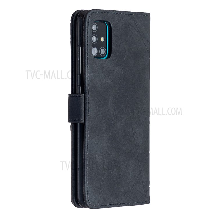 BF05 Geometric Texture Wallet Stand Leather Case for Samsung Galaxy A51 SM-A515 - Black-7