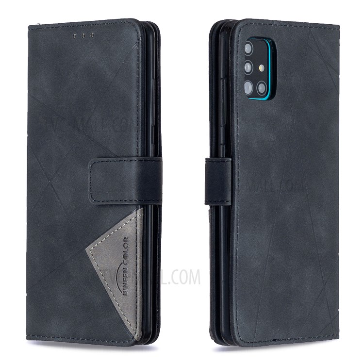 BF05 Geometric Texture Wallet Stand Leather Case for Samsung Galaxy A51 SM-A515 - Black-8