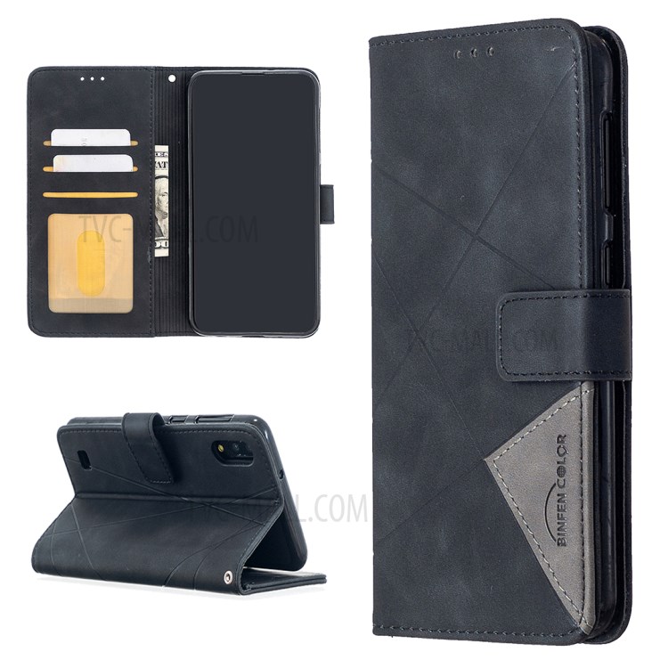 BF05 Geometric Texture Leather Wallet Stand Case Cover for Samsung Galaxy A10 / M10 - Black-1