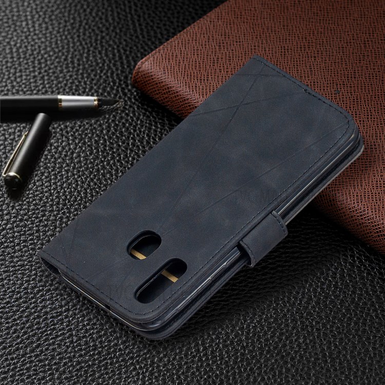 BF05 Geometric Texture Leather Wallet Stand Case Cover for Samsung Galaxy A40 - Black-5