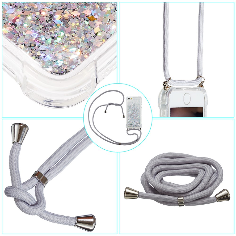 Glitter Powder Quicksand TPU Back Case with Lanyard for Samsung Galaxy S20 Ultra - White-7