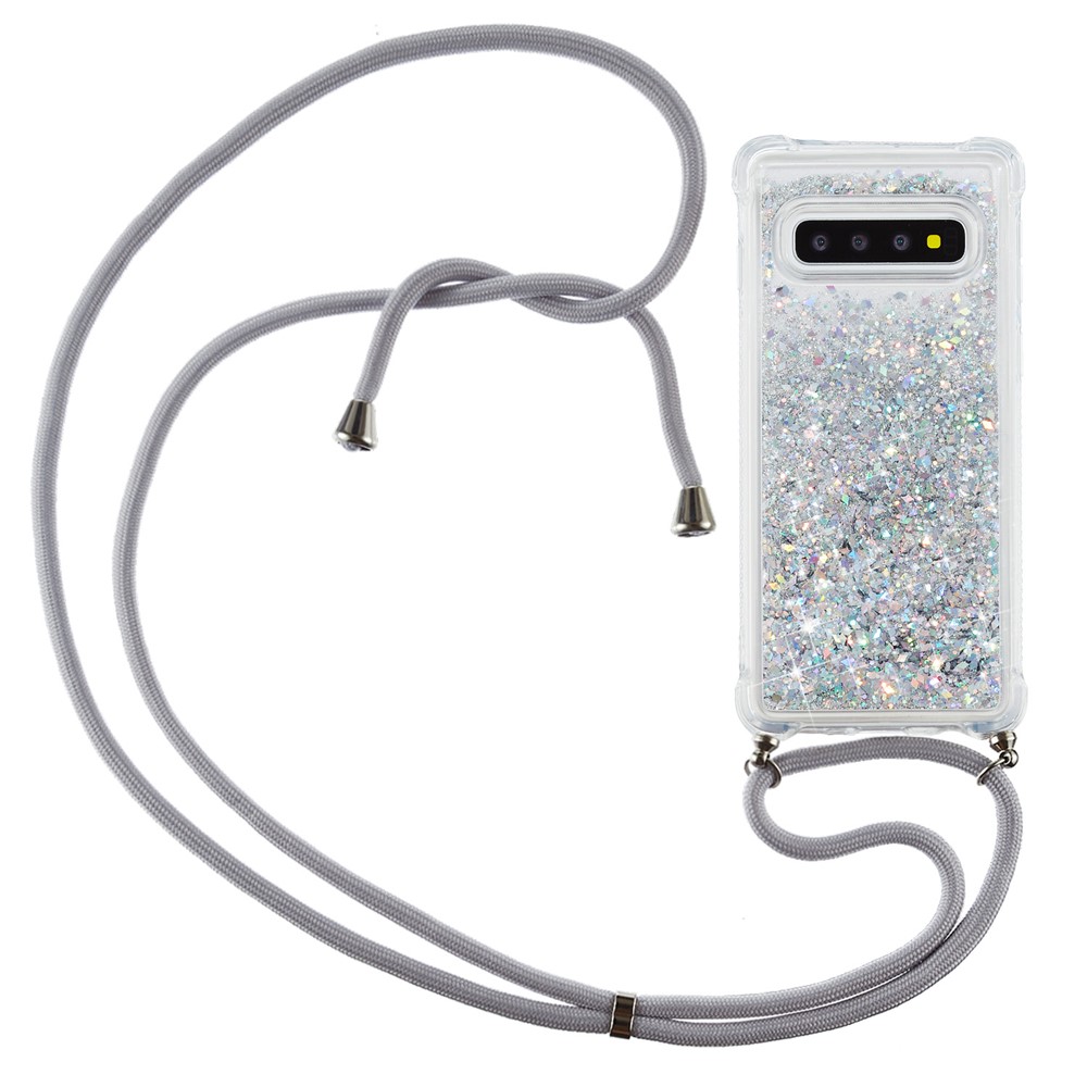 Glitter Pow Powdrand Fonity Randend TPU Bets Capa Enlisho Para Samsung Galaxy S10 - Branco