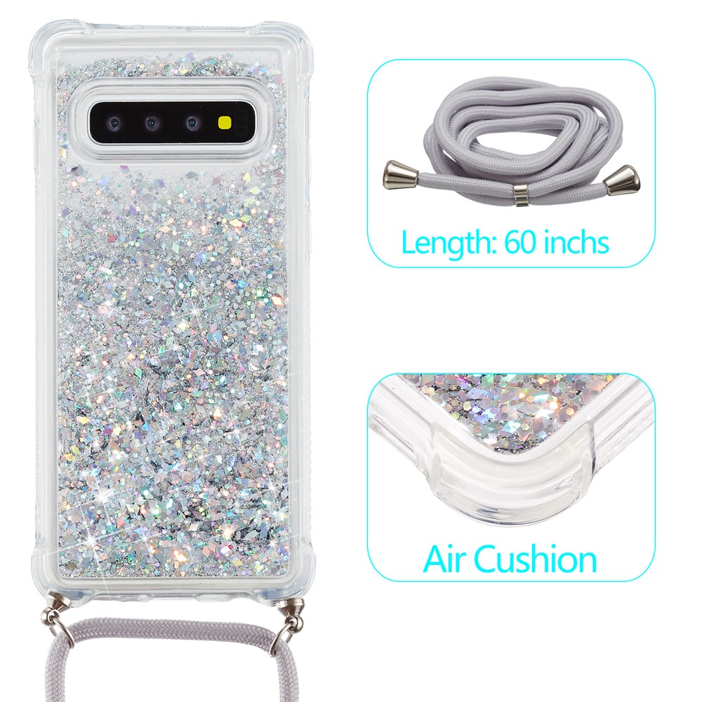 Glitter Pow Powdrand Fonity Randend TPU Bets Capa Enlisho Para Samsung Galaxy S10 - Branco