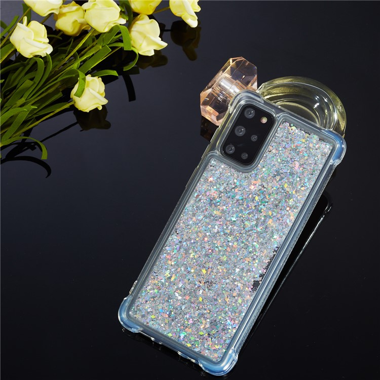 Glitter Powder Pure Color Quicksand TPU Shell for Samsung Galaxy S20 Plus - Silver-8