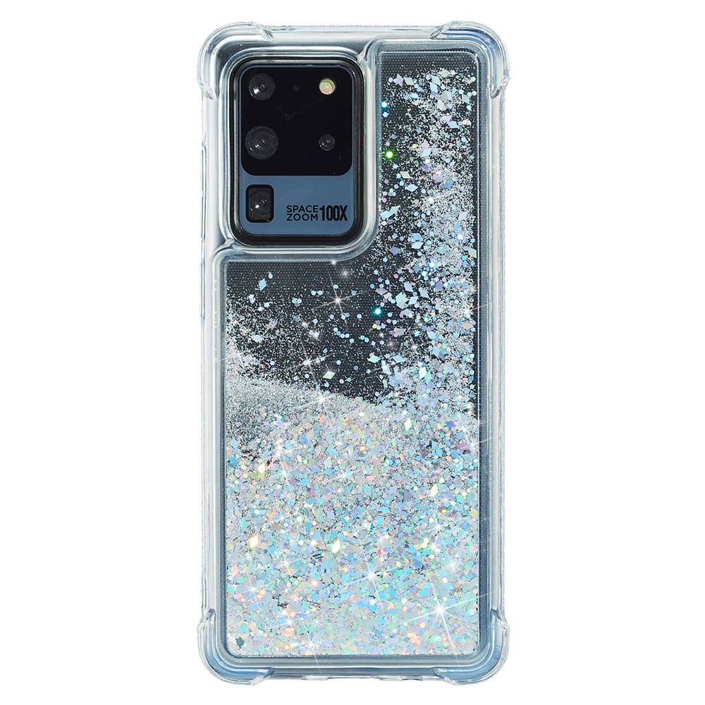 Glitter Powder Quicksand Rhinestone Decor Kickstand TPU Phone Cover for Samsung Galaxy S20 Ultra - Silver-1