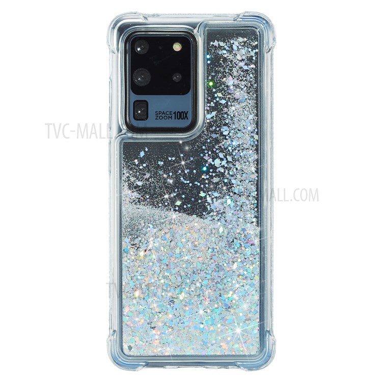 Glitter Powder Quicksand Rhinestone Decor Kickstand TPU Phone Cover for Samsung Galaxy S20 Ultra - Silver-3