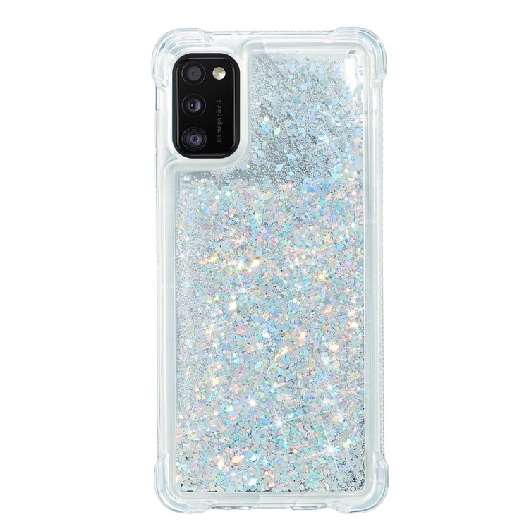 Solid Color Glitter Powder Quicksand Inside TPU Shell for Samsung Galaxy A41 (Global Version) - Silver-1