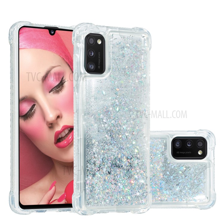 Solid Color Glitter Powder Quicksand Inside TPU Shell for Samsung Galaxy A41 (Global Version) - Silver-2