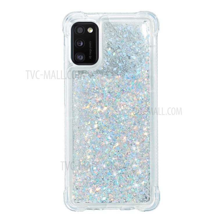 Solid Color Glitter Powder Quicksand Inside TPU Shell for Samsung Galaxy A41 (Global Version) - Silver-3