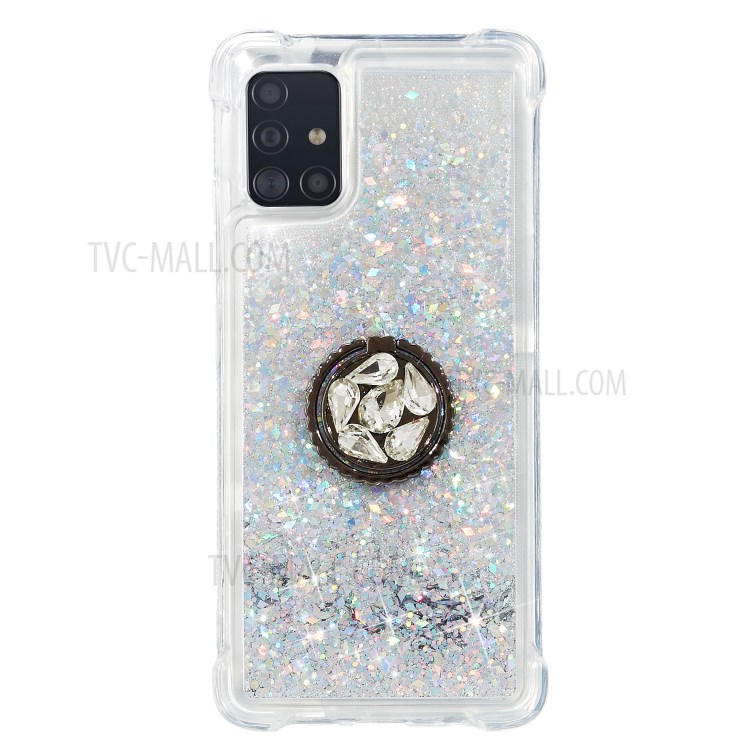 Glitter Powder Quicksand Rhinestone Decor Kickstand TPU Phone Cover for Samsung Galaxy A71 SM-A715 - Silver-1