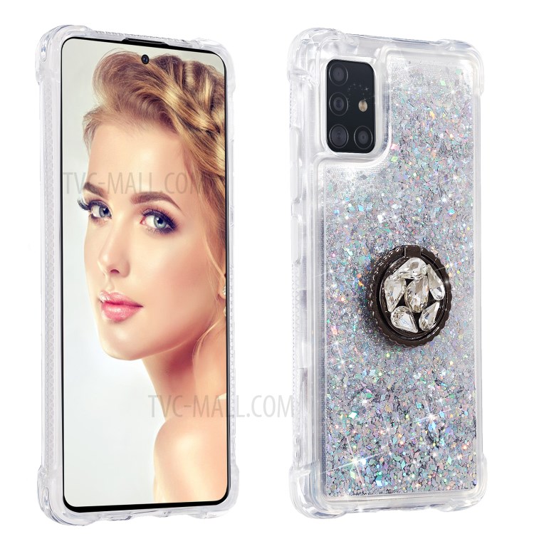 Glitter Powder Quicksand Rhinestone Decor Kickstand TPU Phone Cover for Samsung Galaxy A71 SM-A715 - Silver-2