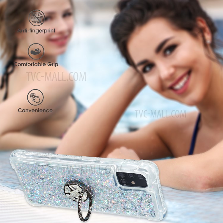 Glitter Powder Quicksand Rhinestone Decor Kickstand TPU Phone Cover for Samsung Galaxy A71 SM-A715 - Silver-9