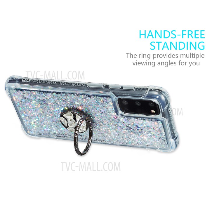 Glitter Powder Quicksand Rhinestone Decor Kickstand TPU Phone Cover for Samsung Galaxy S20 - Silver-7