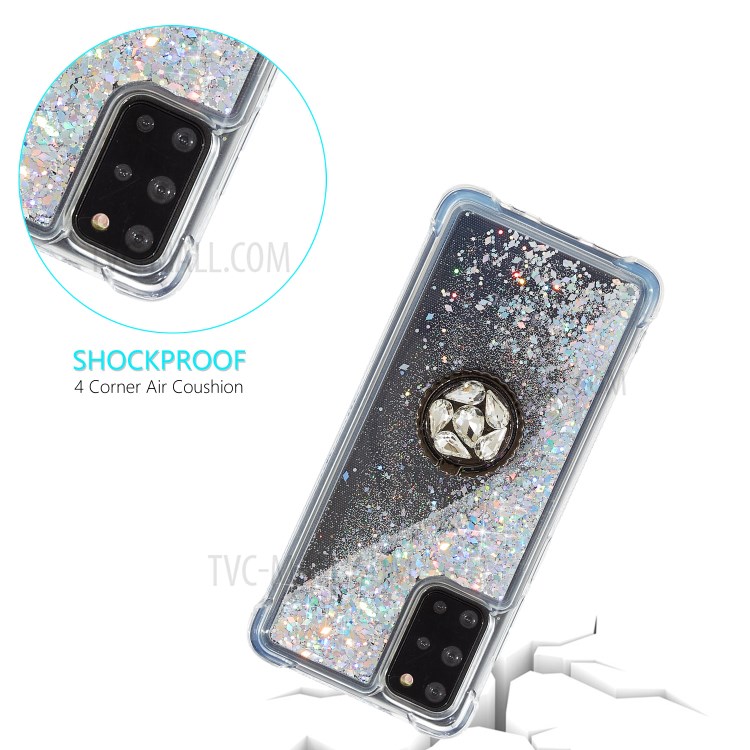 Glitter Powder Quicksand Rhinestone Decor Kickstand TPU Phone Cover for Samsung Galaxy S20 Plus - Silver-3