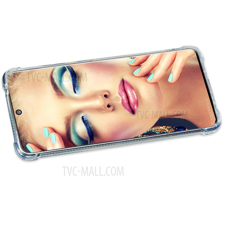 Glitter Powder Quicksand Rhinestone Decor Kickstand TPU Phone Cover for Samsung Galaxy S20 Ultra - Silver-5