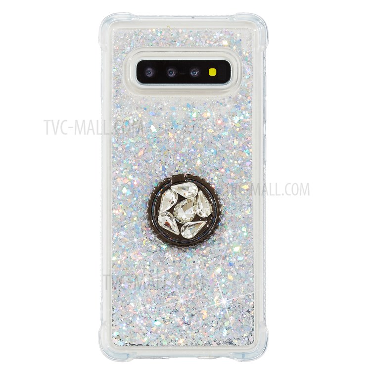 Quicksand Glitter Powder Rhinestone Decor Kickstand TPU Unique Shell for Samsung Galaxy S10 - Silver-1