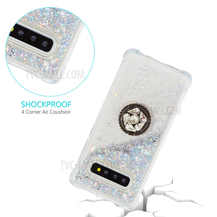 Quicksand Glitter Powder Rhinestone Decor Kickstand TPU Unique Shell for Samsung Galaxy S10 - Silver-8