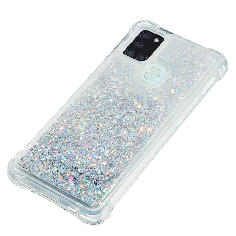 Pure Glitter Glitter Powder Casiceira TPU Style Style Para Samsung Galaxy A21s - Prata