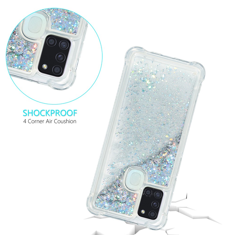 Pure Color Glitter Powder Speed ​​questsand Style Case Для Samsung Galaxy A21s - Серебряный