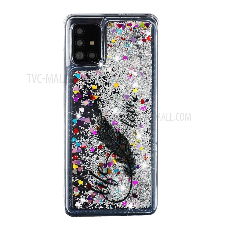 Stylish Pattern Glitter Powder Quicksand TPU Cover Phone Case for Samsung Galaxy A41 (Global Version) - Feather-2