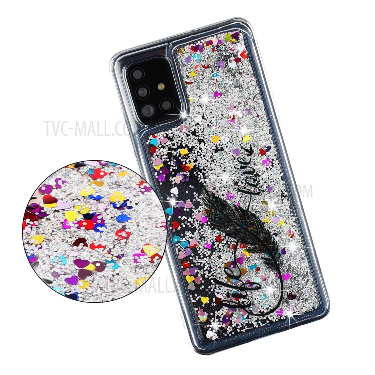 Stylish Pattern Glitter Powder Quicksand TPU Cover Phone Case for Samsung Galaxy A41 (Global Version) - Feather-3