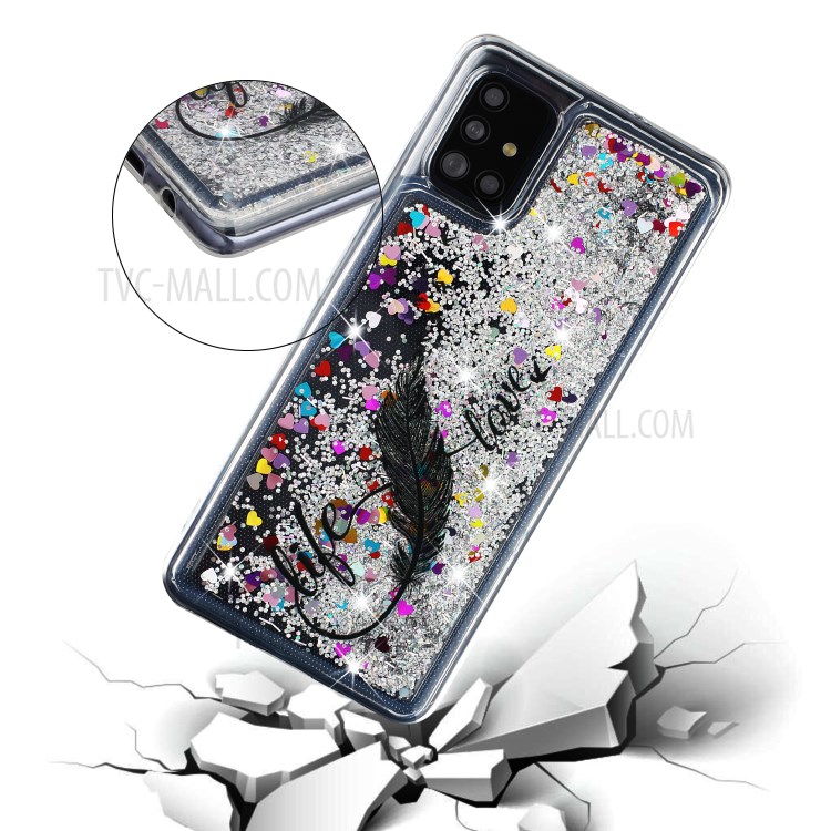 Stylish Pattern Glitter Powder Quicksand TPU Cover Phone Case for Samsung Galaxy A41 (Global Version) - Feather-5