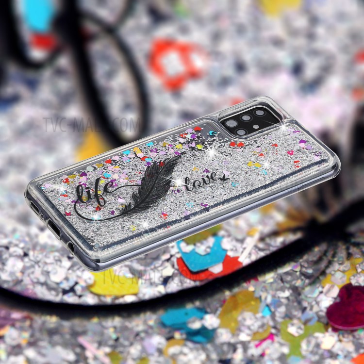 Stylish Pattern Glitter Powder Quicksand TPU Cover Phone Case for Samsung Galaxy A41 (Global Version) - Feather-6
