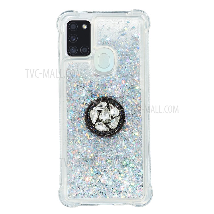 Glitter Powder Quicksand with Kickstand TPU Back Shell for Samsung Galaxy A21s - Silver-1