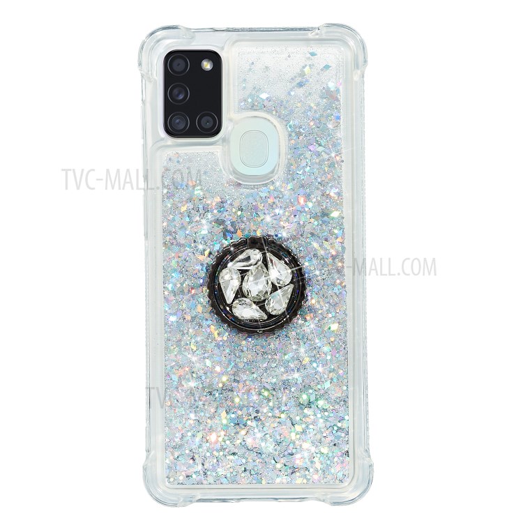 Glitter Powder Quicksand with Kickstand TPU Back Shell for Samsung Galaxy A21s - Silver-3