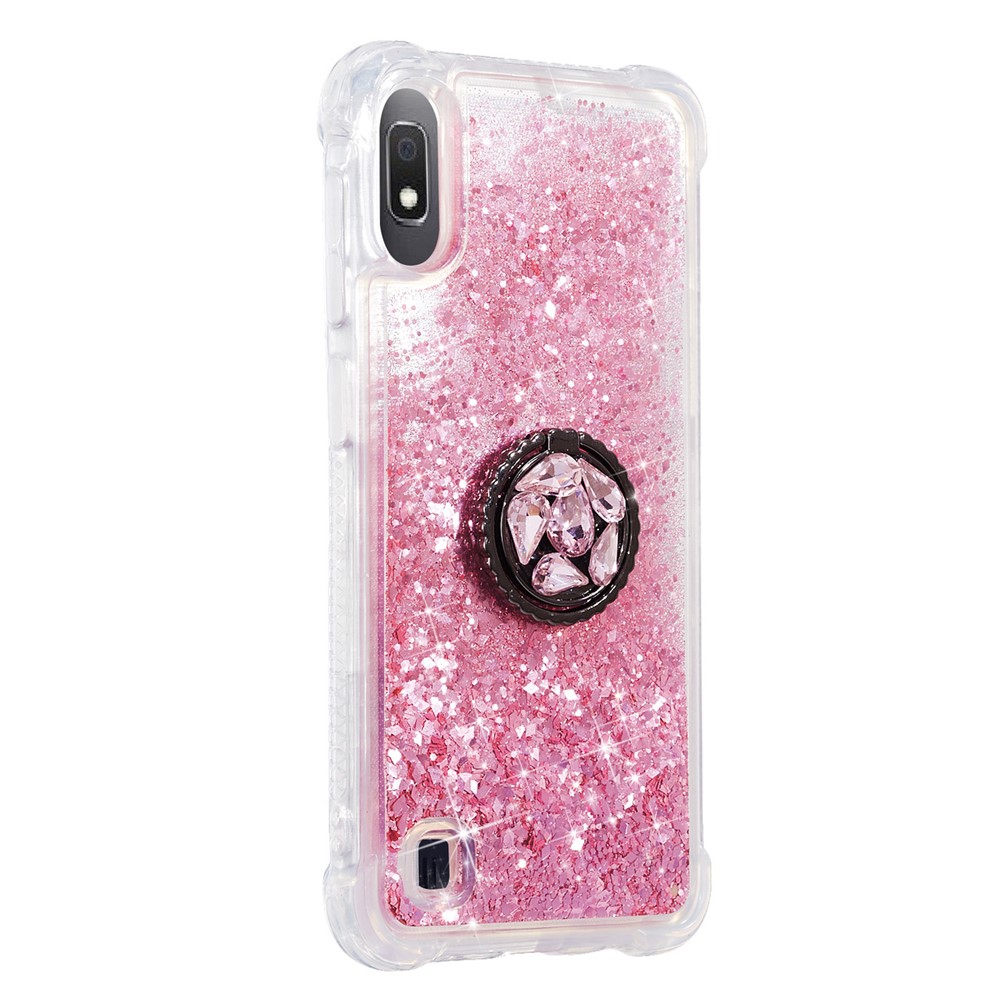 Glitter Powder Quicksand Rhinestone Decor Kickstand TPU Back Case for Samsung Galaxy A10 - Pink-2