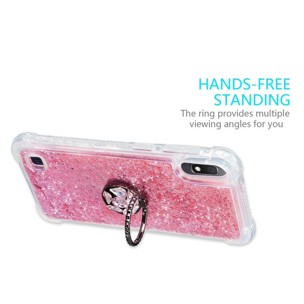 Glitter Powder Quicksand Rhinestone Decor Kickstand TPU Back Case for Samsung Galaxy A10 - Pink-4