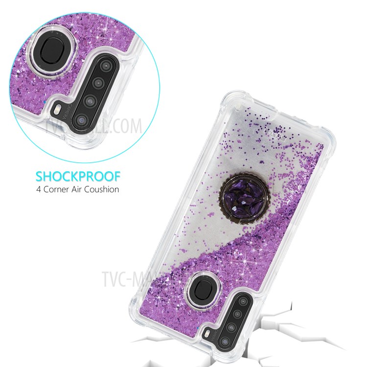 Glitter Powder Quicksand Rhinestone Decor Kickstand TPU Phone Casing for Samsung Galaxy A21 EU Version - Purple-3