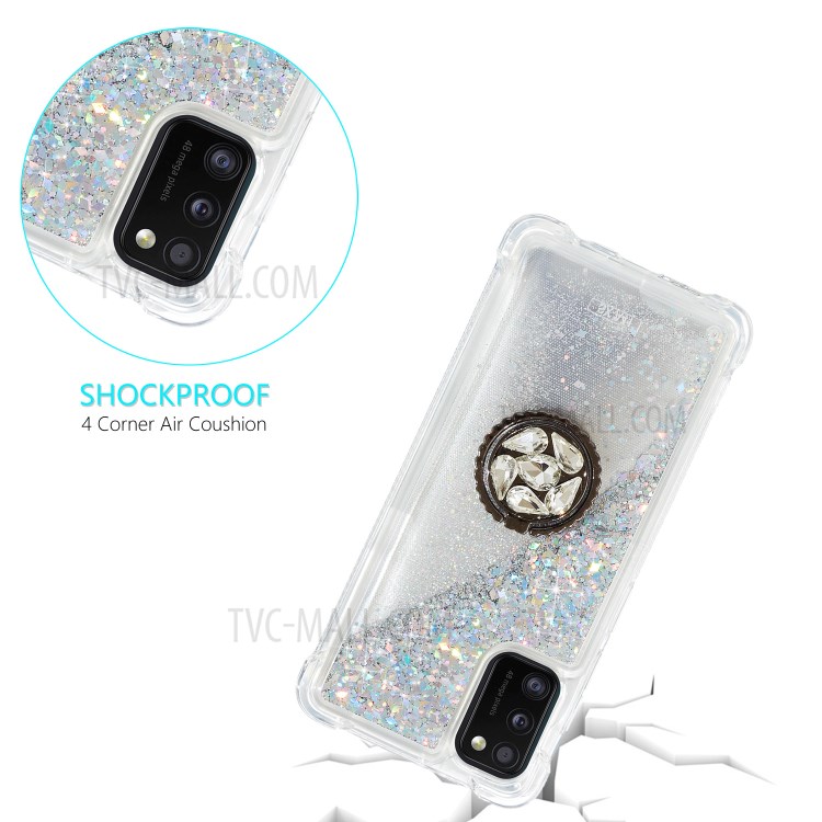 Glitter Powder Quicksand Rhinestone Decor Kickstand TPU Phone Cover for Galaxy A41 (Global Version) - Silver-3