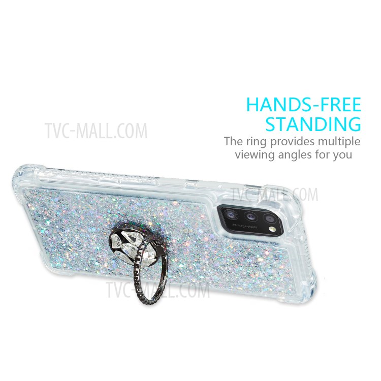 Glitter Powder Quicksand Rhinestone Decor Kickstand TPU Phone Cover for Galaxy A41 (Global Version) - Silver-4