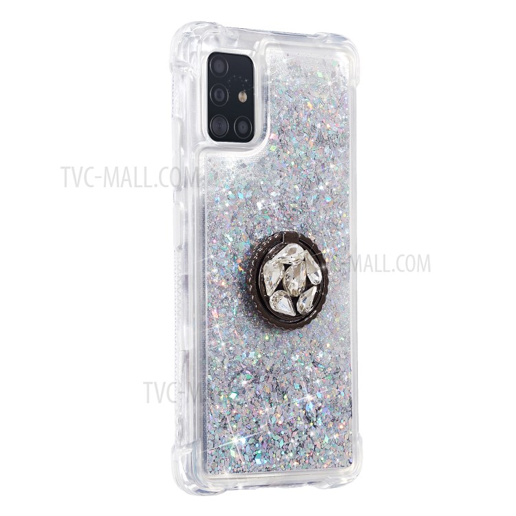 Блеск Порошок Quicksand Chinestone Decor Kicstandone TPU Cover Для Samsung Galaxy A51 SM-A515 - Серебро-2