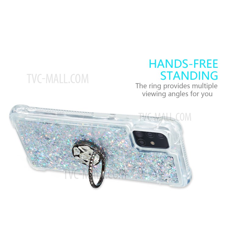 Блеск Порошок Quicksand Chinestone Decor Kicstandone TPU Cover Для Samsung Galaxy A51 SM-A515 - Серебро-4