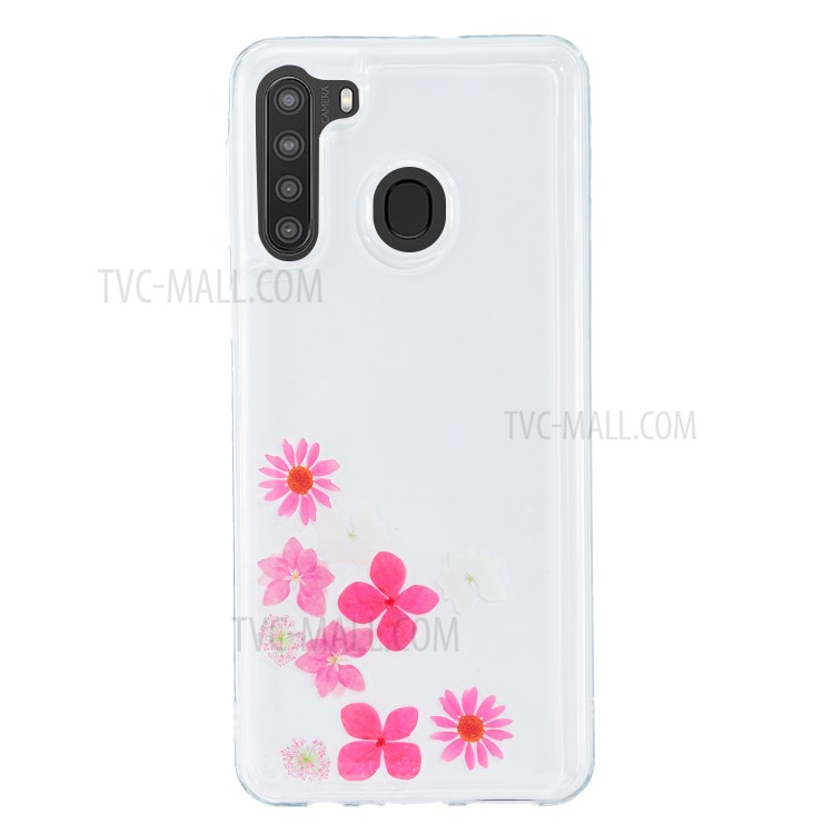 Liquid Floating Pattern TPU Back Phone Cover for Samsung Galaxy A21 EU Version - Flowers-1