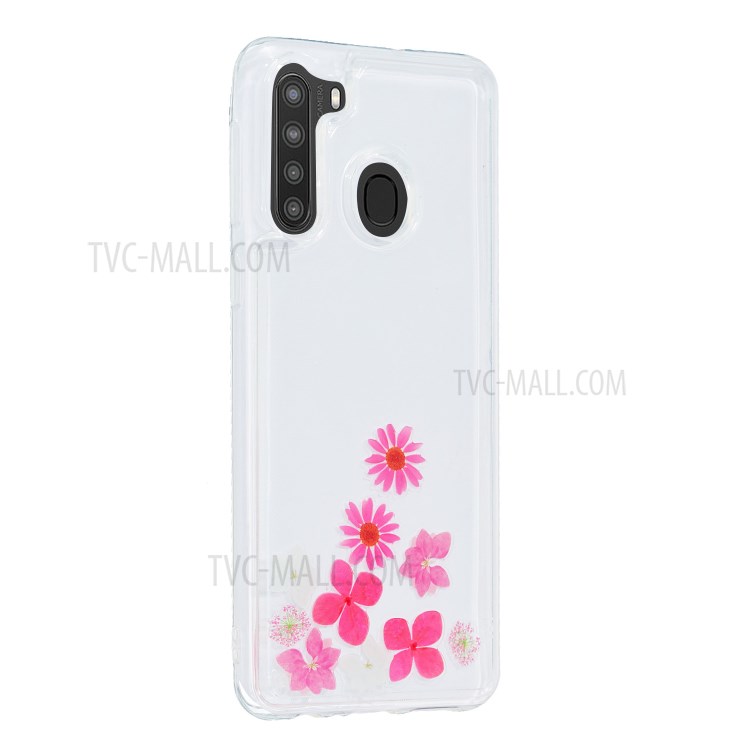 Liquid Floating Pattern TPU Back Phone Cover for Samsung Galaxy A21 EU Version - Flowers-3