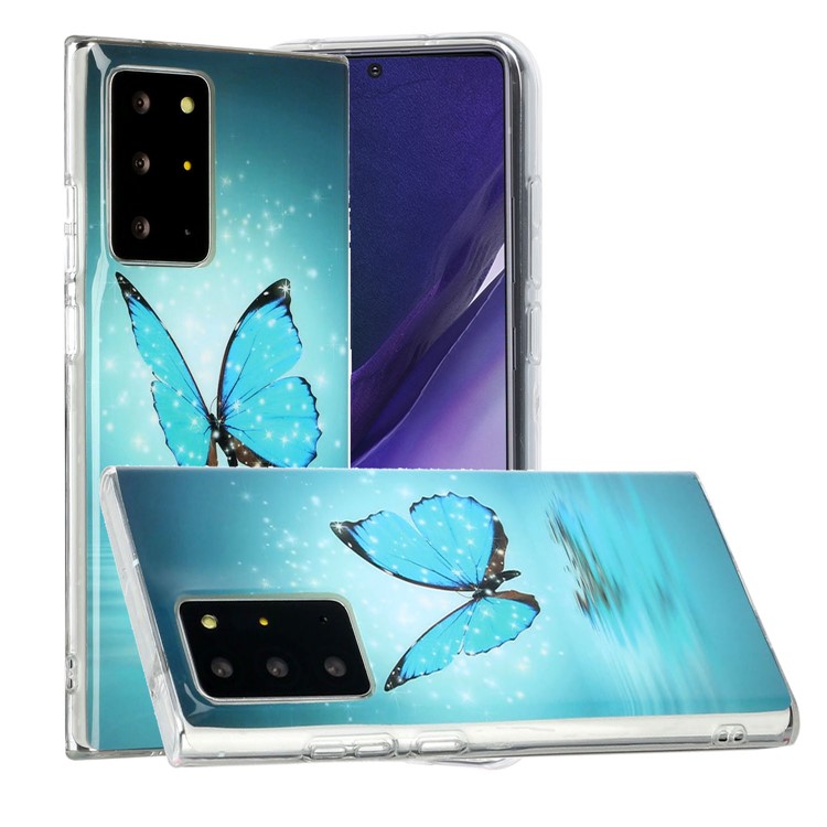 Noctilucent IMD TPU Phone Back Shell for Samsung Galaxy Note20 Ultra/Note20 Ultra 5G - Blue Butterflies-2