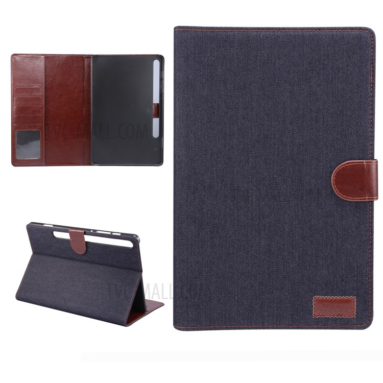 Jeans Cloth Skin PU Leather + PC Tablet Case for Samsung Galaxy Tab S7 T870 - Black-1