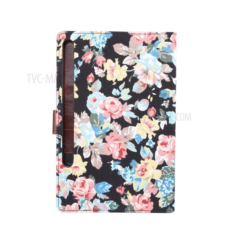 Floral Printed Cloth + PC Tablet Good-looking Case for Samsung Galaxy Tab S7 T870 - Black-3