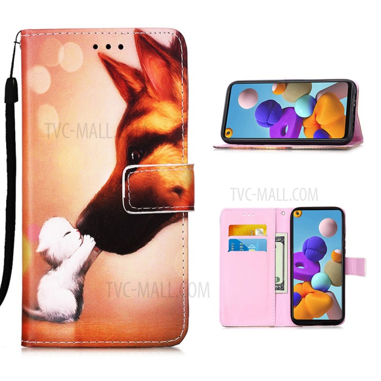 Leather Shell Pattern Printing Wallet Stand Case for Samsung Galaxy A21s - Fox-1