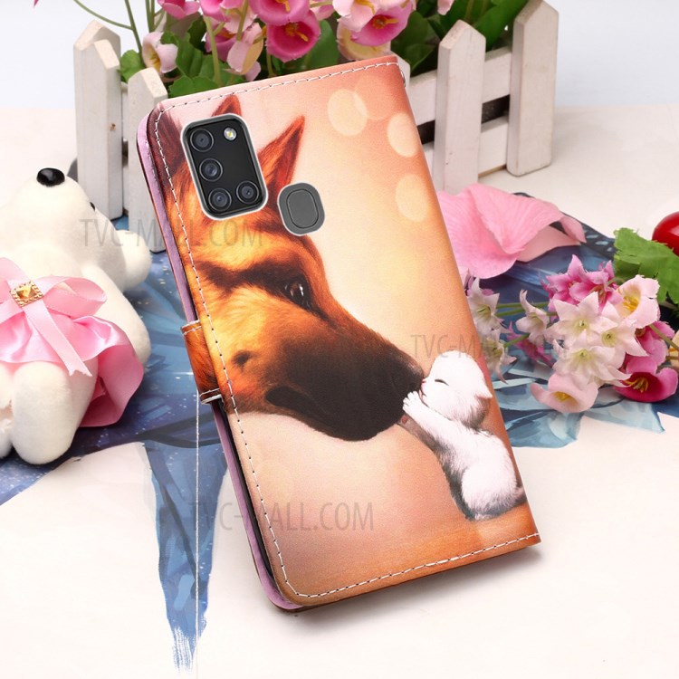 Leather Shell Pattern Printing Wallet Stand Case for Samsung Galaxy A21s - Fox-7