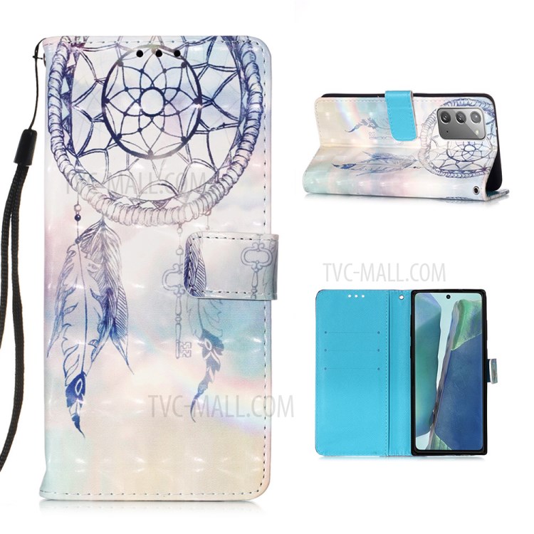 Pattern Printing PU Leather with Wallet Phone Case with Strap for Samsung Galaxy Note 20/Note 20 5G - Feather Dream Catcher-1